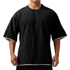 Magiftbox Mens Oversize Loose Hip-hop Shirts Plus Size Shirts Half Sleeve Workout Gym Sweatshirts for Men T83_Black_US-M