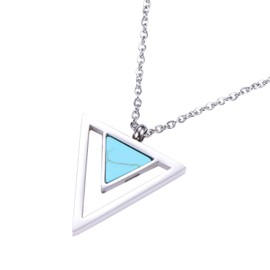 Morella women's necklace with pendant Double triangle turquoise silver stainless steel in velvet bag