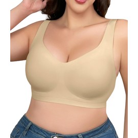 SHAPERX Bras for Women Full Coverage No Underwire Seamless Everyday Bra Comfort Wireless Padded Soft Support (Regular and Plus Size), UK-SZ8026-Beige-M