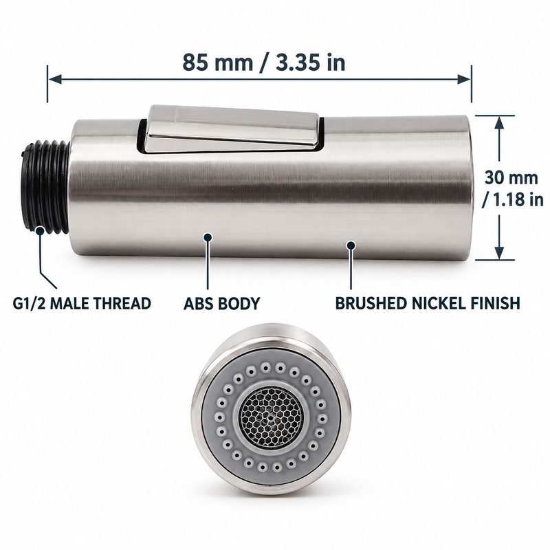 G1/2 Pull-Out Kitchen Faucet Sprayer Head, 2-Mode ABS Replacement Nozzle