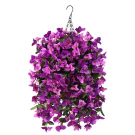 Artificial Hanging Flowers with Basket for Spring Outdoor Decoration,Fake Silk Begonia Flowers for Patio Garden Decor,Faux Hanging Plant in Coconut Lining Basket for Outside Indoor