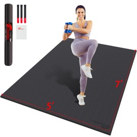 Extra Large Exercise Mat 6'x4'/7'x5'/6'x8'/6'x9'/6'x10'/6'x12'（7mm）, Gym Flooring for Home Gym,Thick Exercise Mats for Home Workout,Non-Slip,Extra Durable,High-Density Gym Mats for Jump Rope,Cardio,Fitness,Shoe-Friendly.