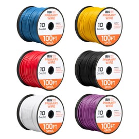 Iron Forge Cable 10 Gauge Primary Automotive Wire - 6 Roll Bulk Assortment Pack - 10 AWG Auto Cable - 100 Ft Copper Clad Aluminum Wire per Roll
