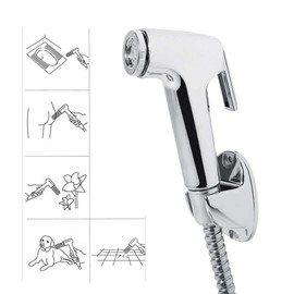 Aiggend Hand Held Bidet Set, Stainless Steel Sprayer Flexible Telescopic Shower Hose and Bracket Holder Multi-Function Toilet Bidet Shower Set for Bathroom Toilet (Shower + Bracket + Hose)