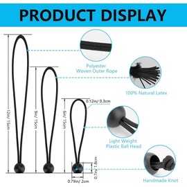 50pcs Black Bungee Cords with Balls,6 Inch Reusable Ball Bungee Cords Heavy Duty Outdoor,Tarp Bungee with Balls for Tarps,Tent Tie Downs,Tent Poles,Camping,Cargo,Motorhome.