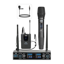 SGPRO Dual Channel Wireless Microphone System - UHF Handheld, Bodypack, Head-Worn & Lavalier Mics for Live Performance, Karaoke, DJ, Church, Classroom & PA Systems (D-332HB)