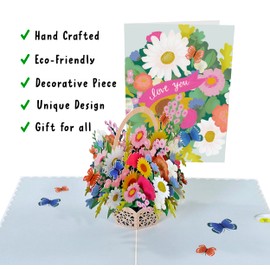 CENTRAL 23 Pop Up Birthday Cards For Mom Wife Grandma - Flower Basket - Get Well Gifts For Women - Mother's Day 3D Anniversary Card For Women - With Note Card And Envelope - Comes With Stickers