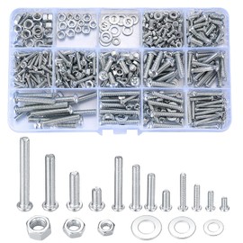 Ewwtrey 720 Pieces M3 M4 M5 Galvanised Screws with Nuts and Washers Assortment Set, Various Cross Flat Head Machine Screws Nuts and Screws Set (Silver 720)