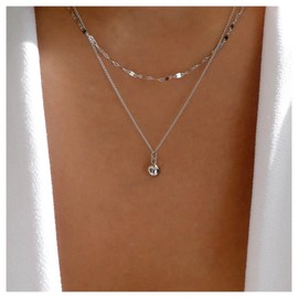 Allereya Vintage Layered Metal Ball Pendant Necklace Tiny Ball Necklace Small Bead Choker Necklace Silver Double Layer Chain Necklace Jewelry for Women and Girls (Silver)