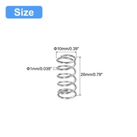 sourcing map Compression Spring, 5Pcs 304 Stainless Steel, 10mm OD, 1mm Wire Size, 20mm Free Length, Silver Tone