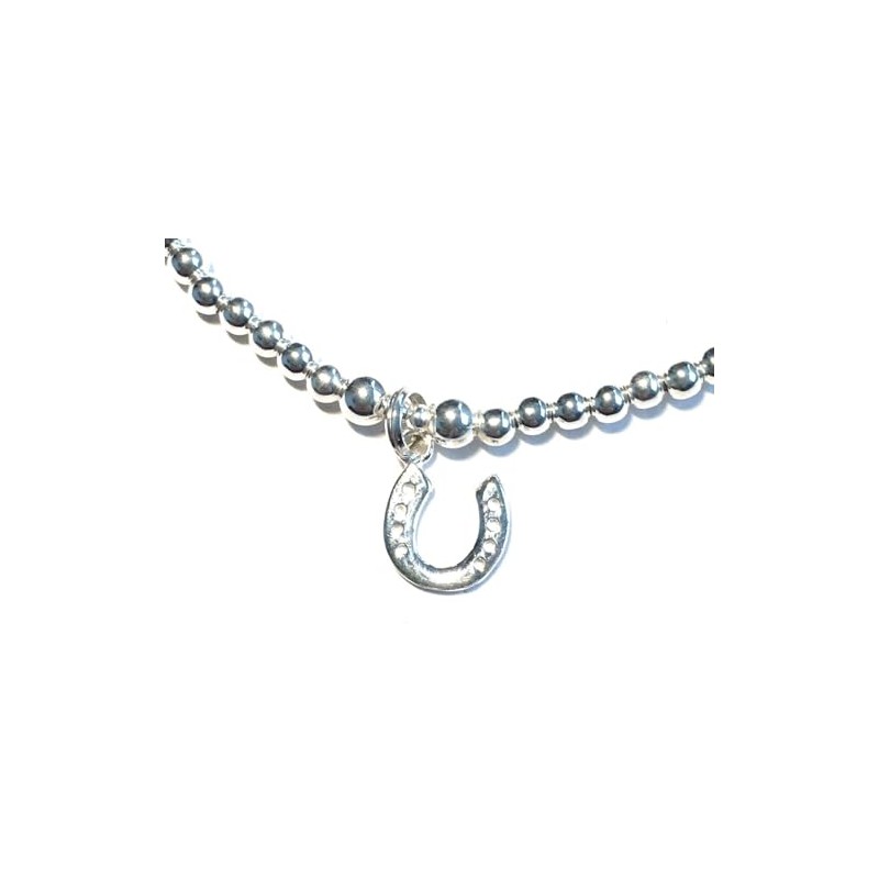 Sterling Silver 925 Beaded Stretch Horseshoe Charm Bracelet