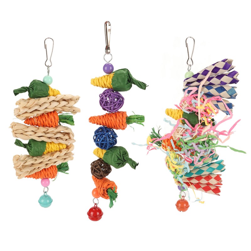 3pcs Parrot Chew Toys Weave Carrot Corn Rattan Balls Shredded