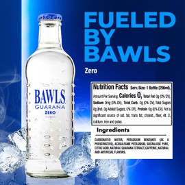 BAWLS Guarana Zero, BAWLS Guarana Drink, Guarana Soda, Guarana Fueled Soda for Energy, High Energy Caffeinated Drink, 10oz 24 Pack Glass Bottles