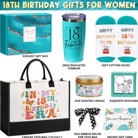 18th Birthday Gifts for Girls, Unique Gifts for 18 Year Old Girl Birthday Gifts Ideas for Women Teen Girls Sister Daughter Friends Female, Happy 18th Birthday Gifts Basket for 18 Year Old Girl Present