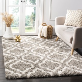 SAFAVIEH Hudson Shag Collection SGH284B Moroccan Non-Shedding Living Room Bedroom Dining Room Entryway Plush 2-inch Thick Area Rug, 7' x 7' Square, Grey / Ivory