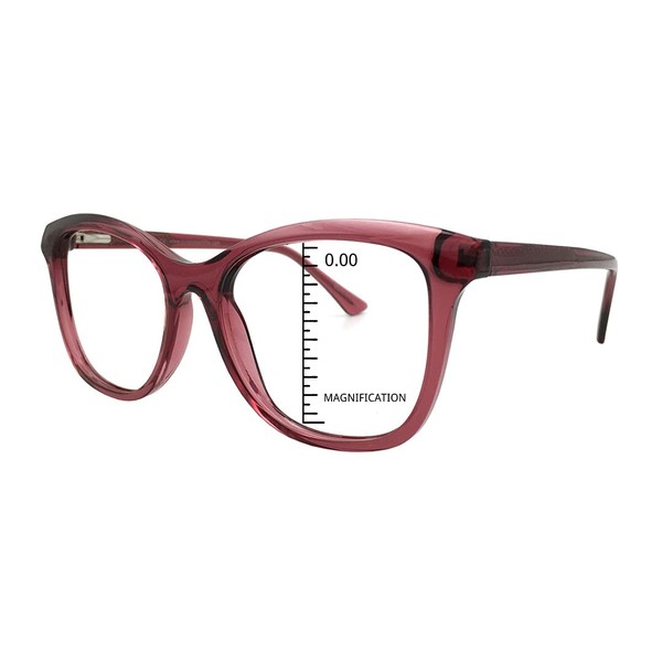 ProEyes Canes, Progressive Oversize Reading Glasses w/spring hinge, 0 Power on Top Lens, Blue Light Blocking (4 Cranberry, 2.75)