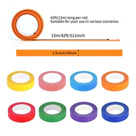 Oslynia 8 Pcs Rainbow Masking Tape, 8 Color Portable Tape, 0.59inch Wide Anti-Permeation Painters Tape, Writable Washi Tape, Light and Thin, Leaving no Trace, Masking Master