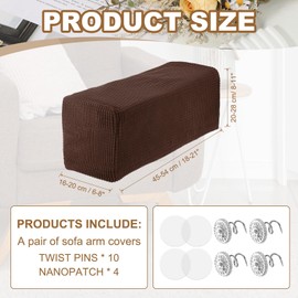 uxcell 2pcs Couch Arm Covers, Armchair Sofa Arm Covers with Twist Pin, Anti-Slip Furniture Protector Slipcovers for Chairs/Sofas, Dark Brown