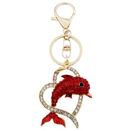 TTYY Crown Dolphin Keychain for Women Elegant Cute Metal Keyring,Sparkling Rhinestone Bag Charm Accessory,Unique Gift Idea (Red-Dolphin-Heart)