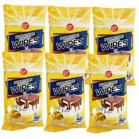 6pk 42ct Wood Cleaner Polishing Wipes Shine Protect Furniture Doors Lemon Scent Pleasant Lemon Scent Brilliant Shine Use on Nonporous Surface Safe Doors Furniture Cabinets Wood Kitchen Bathroom