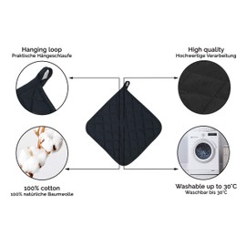 'ZOLLNER® Set of 2 Pot Holders/Oven cloth/Oven Cloths/Heat Resistant Coasters, Size approx. 24 x 24 cm Black/White – Available in Black or Grey Stripe Available, Paolo "