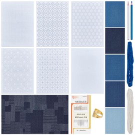 ORIGACH Beginner Friendly Sashiko Slow Stitching Mending Patchwork Set Includes Instructions, Sticky Water Soluble Patterns & Stabilizer for Adult Fabric Repair & Embroidery