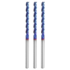 sourcing map 3pcs Spiral Router Bit 1/8" Cut Dia 1/8" Shank Up Cut Blue Nano Coated Solid Carbide 3 Flutes CNC End Mill Milling Bits for Wood Plastic Soft Metal (1-1/4" Cut Length 2-1/2" Long)