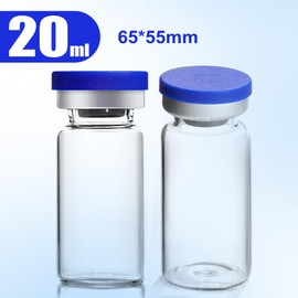 COTOM 20ml Glass Vials Sterile Empty Vials with Caps and Rubber，Laboratory sealed Liquid Sample Storage Vial（10pcs