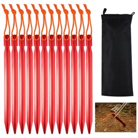 12 Stück Camping Heringe Rot,Sandheringe Aluminium mit Aufbewahrungsbeutel,18cm Ultraleicht Heringe Sandheringe Zelthaken,Camping Heringe,Aluminium-Zeltheringe für Zeltbeschattung,Camping,Gartenarbeit