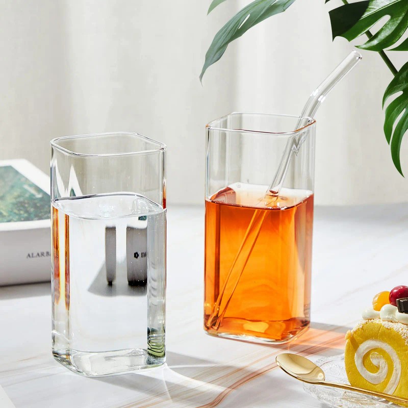 Square Glass Set of 6, 13oz Highball & Cocktail Glasses,