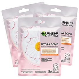 3 x Garnier SkinActive Hydra Bomb Face Mask Made of Moisturising and Soothing Fabric with Chamomile and Hyaluronic Acid - 3 Packs of 1 Application