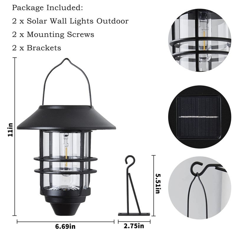 2 Pack Solar Lights Outdoor Lanterns,Waterproof Hanging Solar Lights Lantern