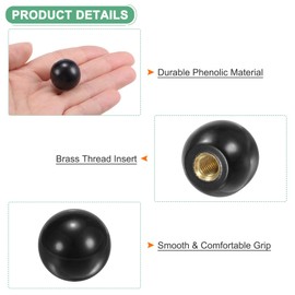 M METERXITY 8-Pack Threaded Ball Knobs, M6 Female Thread 20mm Dia. Thermoset Ball Knob for Lathe/Machine/Lawn Mowers, Round Phenolic Brass Insert Lever Handle [Black]