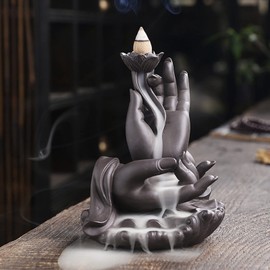 Fyearfly Buddha Hand Waterfall Incense Burners Smoke Waterfall Medium Backflow Incense Holder for Bedroom Study