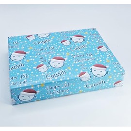 4 Sheets 4 Tags Cute Faces Happy 1st Christmas As My Cousin Wrapping paper First Christmas Blue Family Relation Giftwrap (PA)