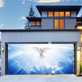 Leowefowa Holy Heaven Backdrop Banner Polyester 16x7ft White Peace Dove Background Church Prayer Easter Religion Photo Backdrops for Boy Happy Heaven Sent Birthday Decorations Garage Door Banner