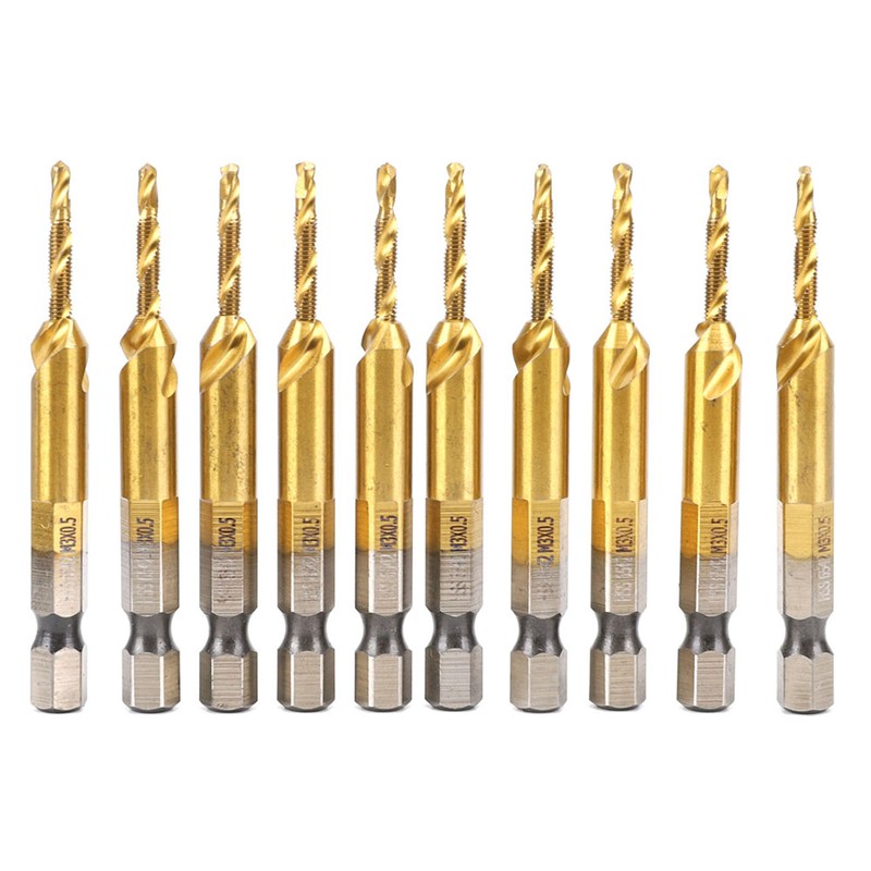 10pcs Hex Shank Drill Bit Metric Screw Thread Tap Titanium