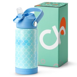 Choco Mocha Girls Water Bottle Kids Stainless Steel Water Bottle Metal Water Bottle with Straw Leak Proof Insulated Bottle for School BPA Free Double Wall 450ml/14Oz, Blue Mermaid