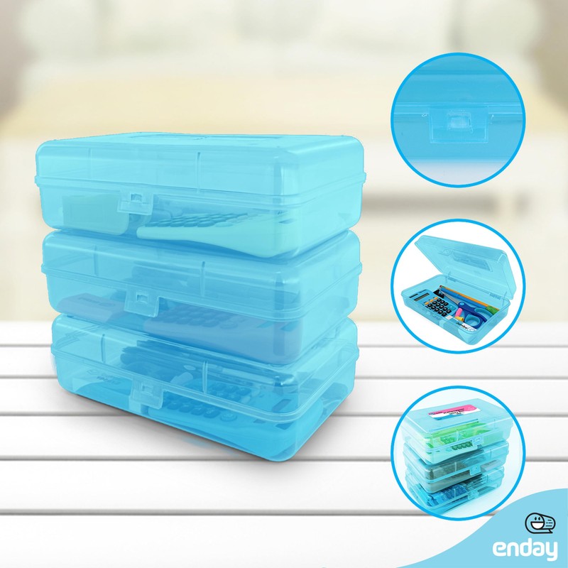 Enday Pencil Box Blue, Plastic Pencil Case, Multipurpose Storage Utility
