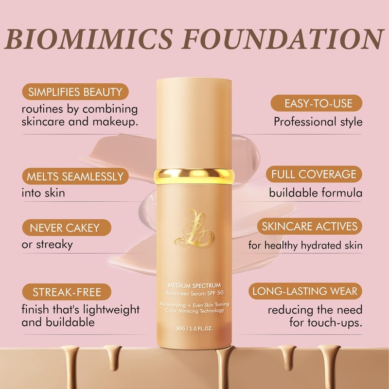Biomimic Foundation 4 In 1,Medium Spectrum With Spf50+,Hydrating Medium Full