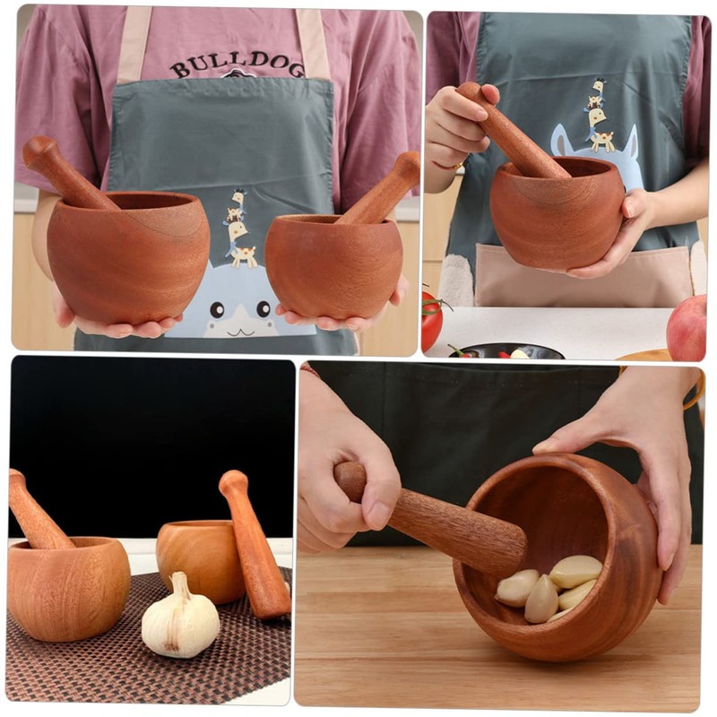 iplusmile 1 Set Wooden Garlic Masher Handheld Pestle for Grinding
