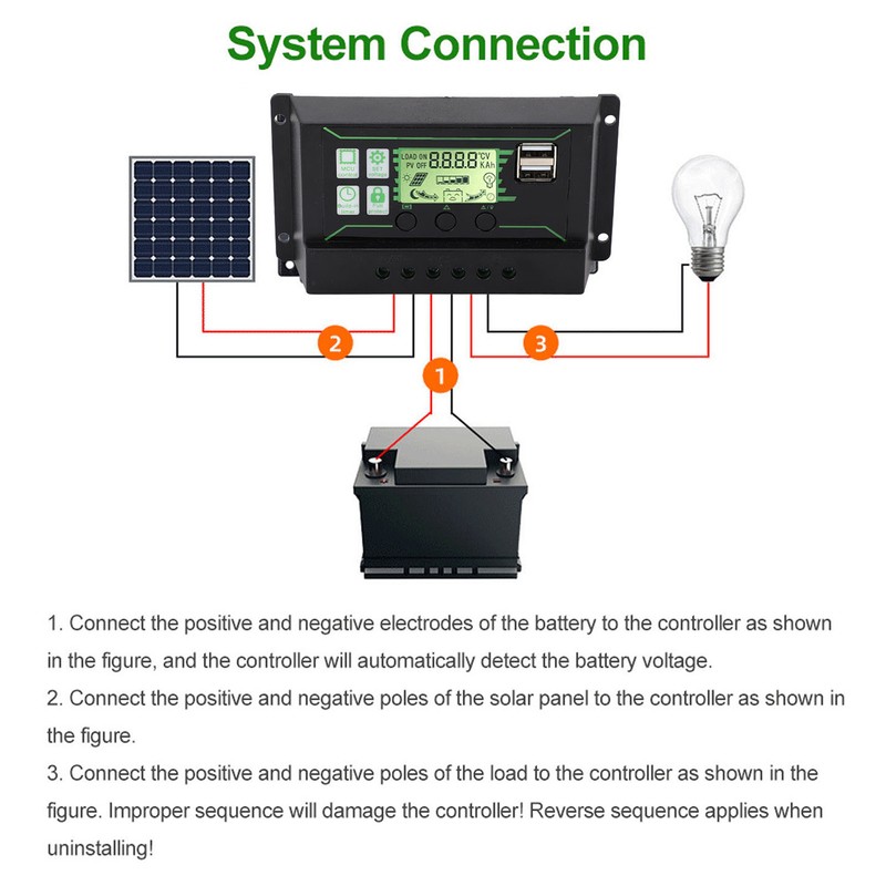 PWM Solar Charge Controller Regulator LCD Display for OPEN AGM