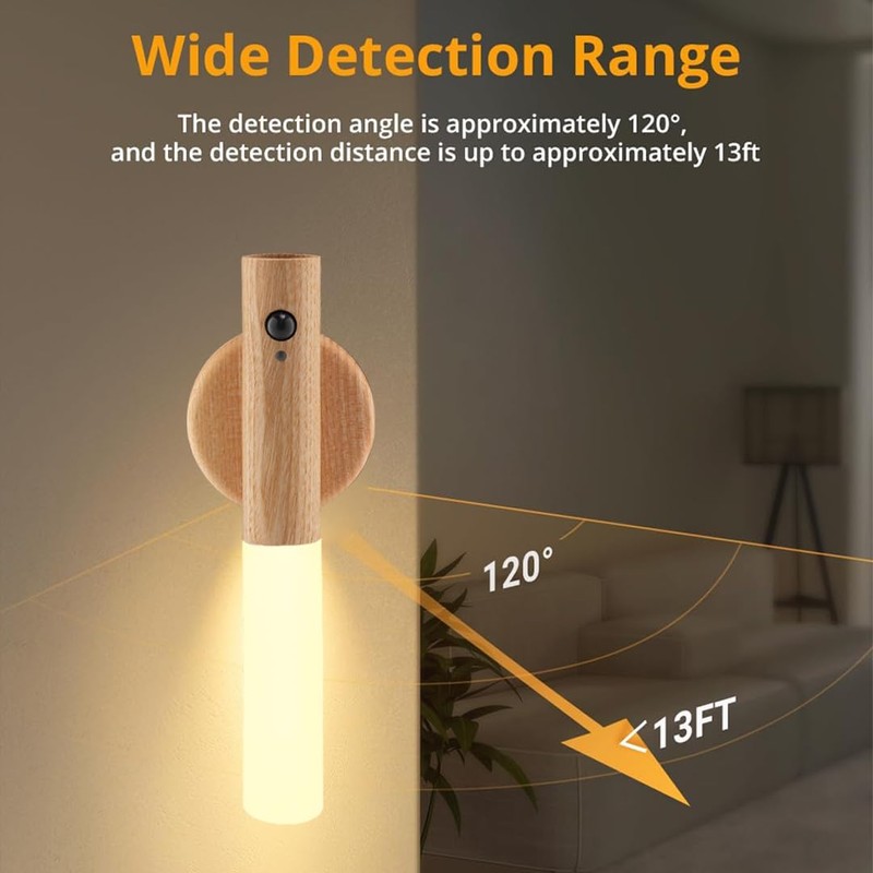 LANDGOO Wooden Nursery Night Light, LED Portable Bedside Motion Sensor
