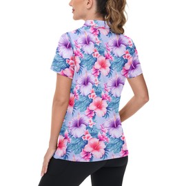 Women Hawaii Shirts Golf Polo Tshirts V Neck Hawaiian Blouse Short Sleeve Tops Flower