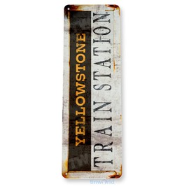 Tinworld Yellowstone Train Station Sign Street Sign Rustic Metal Sign Decor Railroad Garage Cave D389