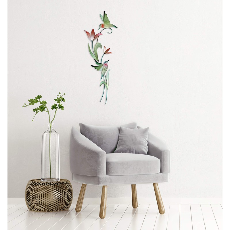 T.I. Design Hummingbirds Contemporary Floral Botanical Metal Wall Decor