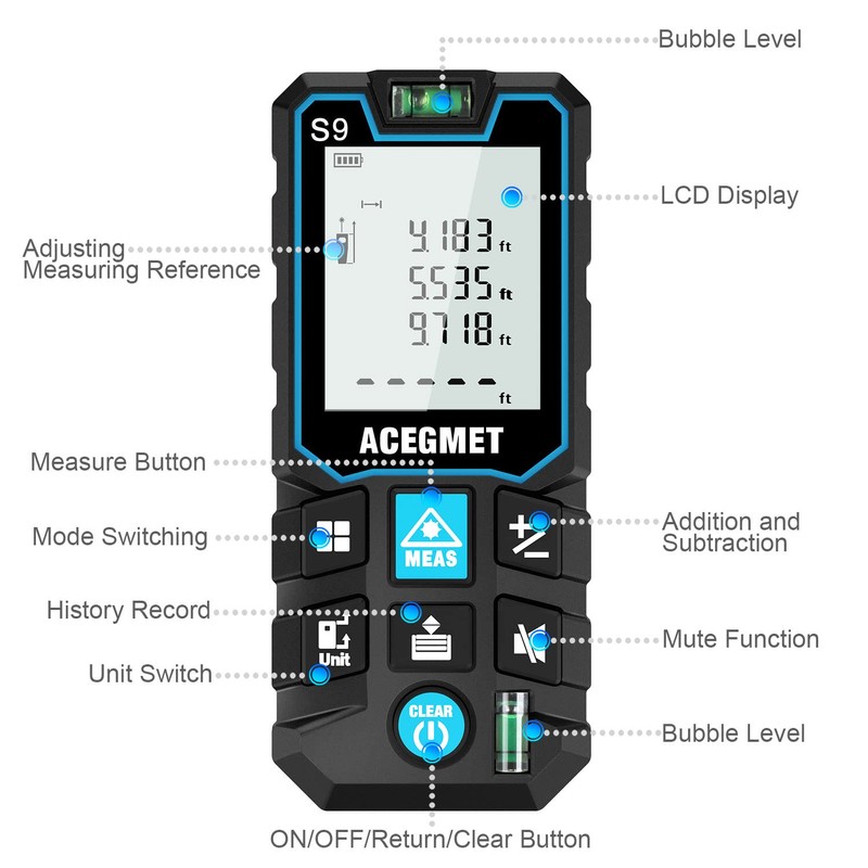 Laser Measurement Tool, ACEGMEACEGMET Laser Measure, 393ft/120m Laser Measurement Tool,