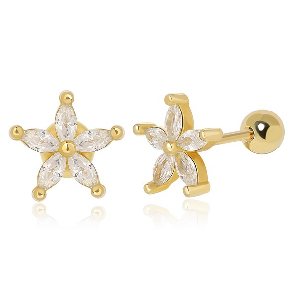 Meissa Handmade Flower Screw Back Earrings Gold Ball Back Earrings