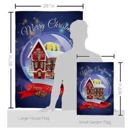 Breeze Decor Winter Home Snowglobe Garden House Flag Set Christmas Santa Marry Xmas Present Reindeer Season Wintertime Snow Decoration Banner Small Yard Gift Double-Sided, Made in USA