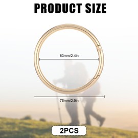 2 Stück Karabiner Rund, Karabinerhaken Groß, Schlüsselring Groß, Karabiner Ring, Schlüsselring Karabiner Edelstahl, 75 mm Außendurchmesser für Schlüsselanhänger, Taschen, DIY Basteln (Gold)